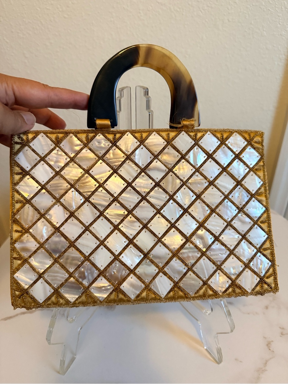 Gold and Mother-of-Pearl Handheld Tote - Women Bags